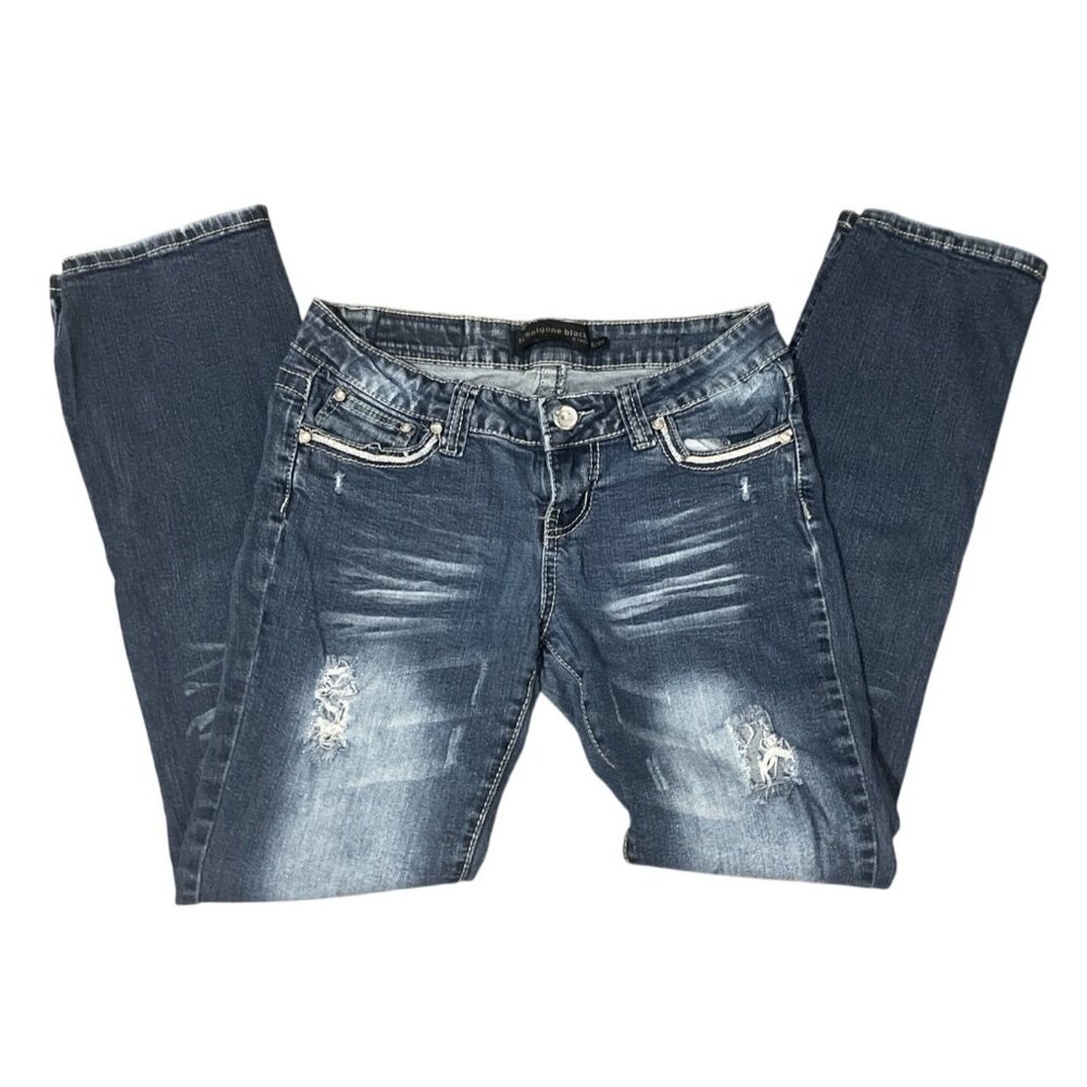Twentyone‎ Black By Rue21 Distressed Jeans Embellished Size 5/6S Stretchy Casual